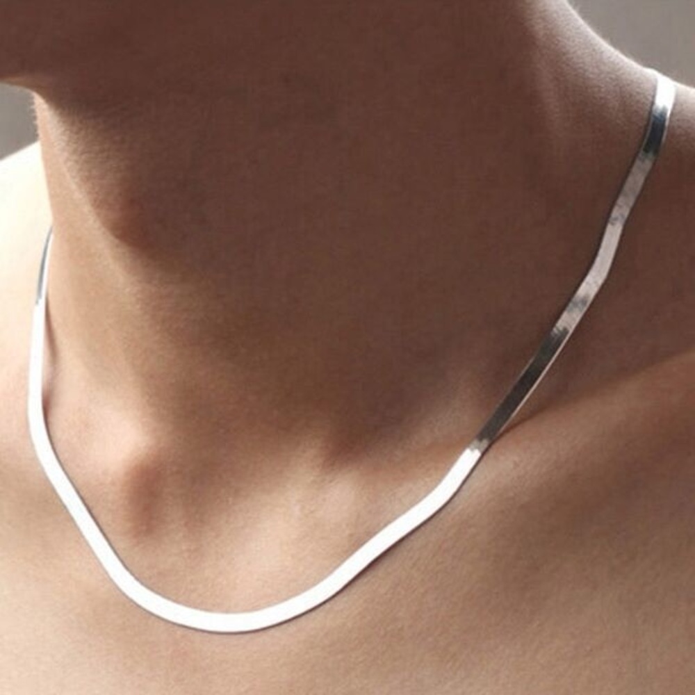 Silver Herringbone Chain Necklace